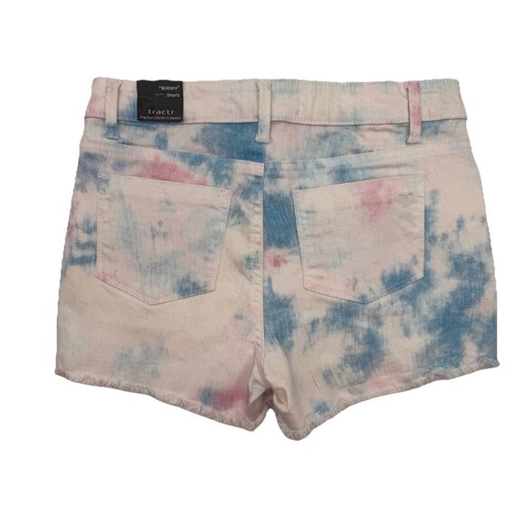 NWT Tractr Girl’s Shorts 16 Tie Dye Blue Pink White Cutoff Jean Cotton Candy - Picture 4 of 10
